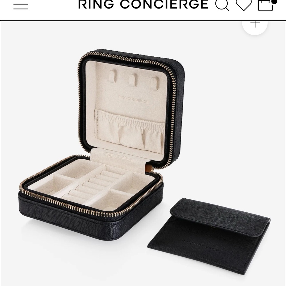 Ring Concierge Black Leather Jewelry Travel Case with Pouch